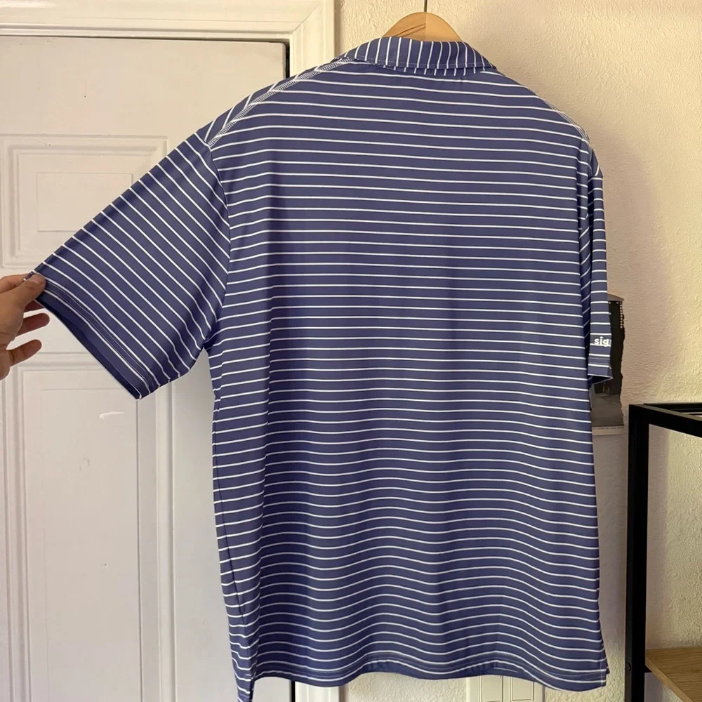 SIGRUN golf blue white striped athletic short sleeve polo shirt - Picture 7 of 9